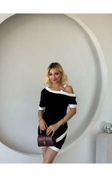 Veraura Lifestyle Kadın Kısa Kollu Asimetrik Kesim Yaka Şerit Ve Aksesuar Detaylı Modal Elbise Siyah Veraura Lifestyle Kadın Kısa Kollu Asimetrik Kesim Yaka Şerit Ve Aksesuar Detaylı Modal Elbise Siyah