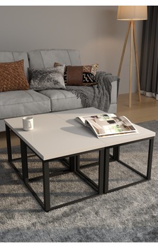 4'lü Kare Orta Sehpa Seti 88x88x40,7 Cm 28 Mm Tabla, Masif Ahşap Ayak Gri / Ceviz Gri Gri 4'lü Kare Orta Sehpa Seti 88x88x40,7 Cm 28 Mm Tabla, Masif Ahşap Ayak Gri / Ceviz Gri Gri