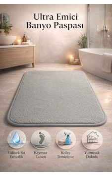 Banyo Paspası Ultra Emici Kaymaz Taban Kolay Temizlenir Banyo Paspası Ultra Emici Kaymaz Taban Kolay Temizlenir