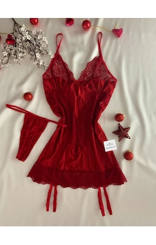 Mh Moony Homewears 2'li Cinnabon Jartiyer Gecelik Tango Seti Kırmızı Mh Moony Homewears 2'li Cinnabon Jartiyer Gecelik Tango Seti Kırmızı