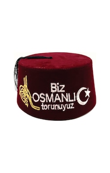 İslam Yayın Hediyelik Fes Işlemeli Biz Osmanlı Torunuyuz Kırmızı