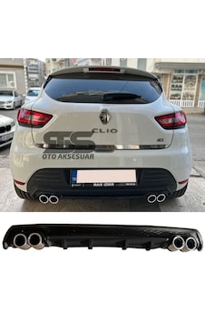 Renault Clio 4 Difüzör Arka Tampon Eki 4 Egzoz Çıkışlı Siyah Lüx Tip