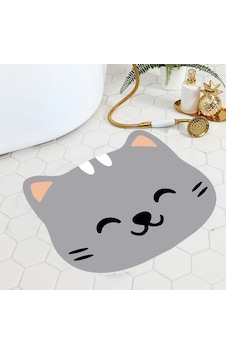Kedi Desenli Banyo Paspası, Kaymaz Taban Paspas, 50x60 Cm Gri Kedi Desenli Banyo Paspası, Kaymaz Taban Paspas, 50x60 Cm Gri