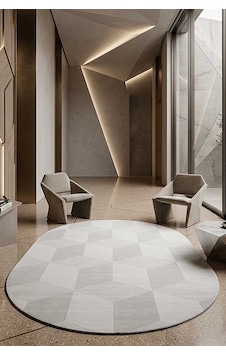 Geometrik Küp Desenli Prato İpeksi Lüks Viskon Oval Halı Pr02 Gri Geometrik Küp Desenli Prato İpeksi Lüks Viskon Oval Halı Pr02 Gri