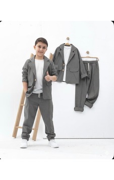 Zelhanjunior Erkek Çocuk Keten Takım Elbise 3 Parça Açık Gri Zelhanjunior Erkek Çocuk Keten Takım Elbise 3 Parça Açık Gri