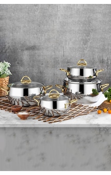 Polochef Pro Line 18/10 Paslanmaz Çelik Derin Tencere Seti 8 Parça Gold 18-20-22-24 Cm Gümüş Polochef Pro Line 18/10 Paslanmaz Çelik Derin Tencere Seti 8 Parça Gold 18-20-22-24 Cm Gümüş