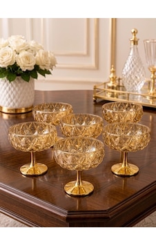 Aura Gold 6'lı Ayaklı Kristal Sunum Ve Kahve Yanı İkram Seti Kehribar Sarı Aura Gold 6'lı Ayaklı Kristal Sunum Ve Kahve Yanı İkram Seti Kehribar Sarı