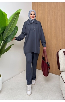 Mihran Butik Soho Elegance Yaka Detaylı Kadın Tesettür Alt Üst Takım Antrasit Mihran Butik Soho Elegance Yaka Detaylı Kadın Tesettür Alt Üst Takım Antrasit