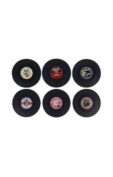 6 Adet Vinil Plak Görünümlü Retro Tasarım Konsept Kaydırmaz Bardak Altlığı 10,5 Cm Diğer