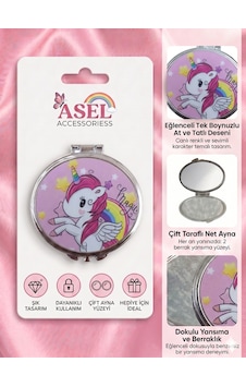 Sevimli Karakter Ve Unicorn Tasarımlı Çift Taraflı Katlanabilir Metal Cep Aynası - 9 Farklı Model F Sevimli Karakter Ve Unicorn Tasarımlı Çift Taraflı Katlanabilir Metal Cep Aynası - 9 Farklı Model F