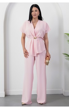 Kalopya Kruvaze Yaka Tokalı Pantolon İkili Takım Grs3983 Pembe