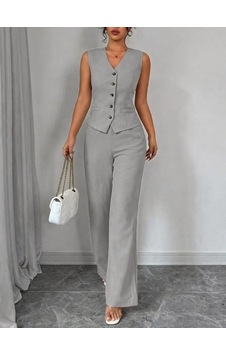 Veraura Lifestyle Kadın Askılı Önden Düğmeli Bluz Ve Pantolon Keten Ikili Takım Gri Veraura Lifestyle Kadın Askılı Önden Düğmeli Bluz Ve Pantolon Keten Ikili Takım Gri