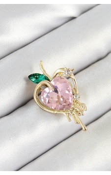Utterly Good Pembe Yeşil Zirkon Taşlı 3d Eriyen Kalp Figürlü Gold Broş Çok Renkli