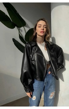 Laleli Butik Kadın Siyah Oversize Deri Ceket Siyah Siyah Laleli Butik Kadın Siyah Oversize Deri Ceket Siyah Siyah
