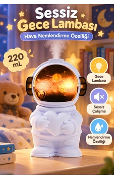 Exenar - Beyaz - Çocuk Odası Nemlendirci Gece Lambası Astronot Tasarımlı Hava Nemlendirici 220 Ml İnce Buhar Teknolojili Dekoratif