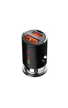 30w Süper Hızlı Araç Şarj Adaptörü Mini Kompakt Tasarım, Pd + Qc 4.0, Çift Usb Type-c & Usb-a -