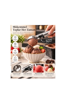Paslanmaz Çelik Mekanizmalı Dondurma Kaşığı Pratik Top Dondurma Servis Kaşığı Gümüş