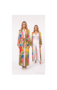 Lila Mare Tekstil Özel Tasarım Astarlı İpek Saten Kimono Çok Renkli Çok Renkli