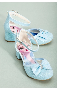 Nese Shoes Kız Çocuk Fiyonklu Prenses Topuklu Ayakkabı Mavi