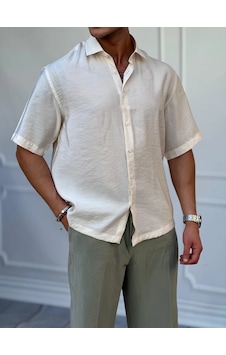 Modefendi Kısa Kol Oversize Pamuklu Gömlek Beyaz Modefendi Kısa Kol Oversize Pamuklu Gömlek Beyaz