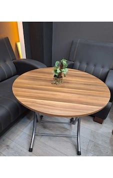 100 Cm Mermer Desenli Yuvarlak Katlanır Masa Ders Çalışma V