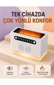 Hoparlörlü Simüle Alev Işıklı Çok Fonksiyonlu Gece Lambası Renkli Hoparlörlü Simüle Alev Işıklı Çok Fonksiyonlu Gece Lambası Renkli