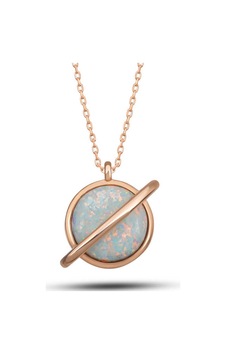 925 Ayar Gümüş Rose Opal Taşlı Gezegen Kadın Kolye Rose Gold 925 Ayar Gümüş Rose Opal Taşlı Gezegen Kadın Kolye Rose Gold