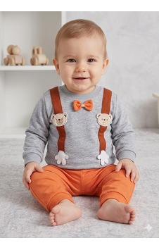 Gülerçocuk Yeni Sezon Ayıcık Nakışlı Erkek Bebek Selanik Kumaş Pantolonlu Şık Takım Turuncu Gülerçocuk Yeni Sezon Ayıcık Nakışlı Erkek Bebek Selanik Kumaş Pantolonlu Şık Takım Turuncu