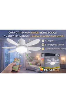Cata Ct-1154 62w 6500k Beyaz Lodos 6 Kanatlı Kumandalı Lambalı Tavan Vantilatörü Cata Ct-1154 62w 6500k Beyaz Lodos 6 Kanatlı Kumandalı Lambalı Tavan Vantilatörü