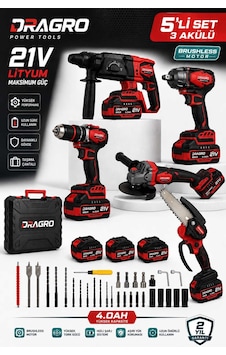 Dragro Drg-21vd Darbeli Kömürsüz K-kırıcı Delici Hilti & Taşlama & Matkap & Somun Sıkma Sökme Dal Budama 5 Li Set 3 Akülü Dragro Drg-21vd Darbeli Kömürsüz K-kırıcı Delici Hilti & Taşlama & Matkap & Somun Sıkma Sökme Dal Budama 5 Li Set 3 Akülü