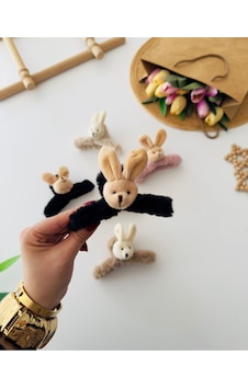 Miniğimin Cicileri Tavşan Figürlü Kız Çocuk Peluş Mandal Toka - Siyah