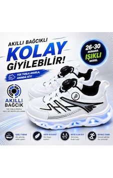 Promax Akıllı Bağcıklı Işıklı Çocuk Spor Ayakkabı Beyaz 26-30 Kolay Giyilebilir Promax Akıllı Bağcıklı Işıklı Çocuk Spor Ayakkabı Beyaz 26-30 Kolay Giyilebilir