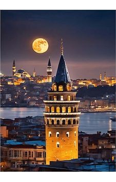 Galata Kulesi Ve Ay Dekoratif Ahşap Tablo 35cm X50cm Galata Kulesi Ve Ay Dekoratif Ahşap Tablo 35cm X50cm