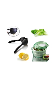Yeşil Salata Kurutucu Ve Döküm Narenciye Limon Sıkacağı 2'li Set Yeşil Salata Kurutucu Ve Döküm Narenciye Limon Sıkacağı 2'li Set