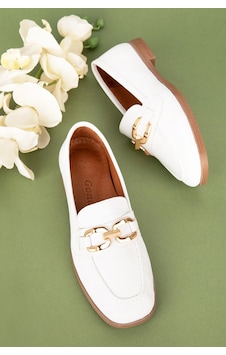 Gondol Hakiki Deri Kadın Köşeli Burun Loafer Esl.b06 Beyaz Gondol Hakiki Deri Kadın Köşeli Burun Loafer Esl.b06 Beyaz