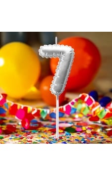 Gümüş Doğum Günü Balon Şeklinde Mum Pasta Mumu 7 Numara