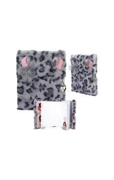 Kilitli Günlük Gri Peluş Kedi