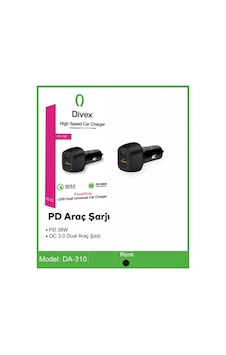 Divex 43w Type-c + Usb Qc 3.0 Araç Şarj Cihazı Da-310 Divex 43w Type-c + Usb Qc 3.0 Araç Şarj Cihazı Da-310