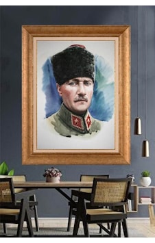 Altın Varaklı Çerçeveli Paspartulu Atatürk Tablo Hk2923 Altın Varaklı Çerçeveli Paspartulu Atatürk Tablo Hk2923