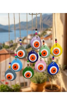 10 Adet El Yapımı Nazar Boncuğu. Balkon Duvar Ağaç Süsü -