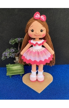 Simaystore Amigurumi Organik Oyuncak Pembe Karnaval Tokalı Örgü Bebek