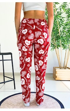 Farya Home Dreamy Soft Kadife Dokulu Desenli Süet Pijama Altı Pantolon Kırmızı