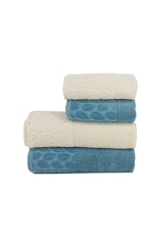 Romans Hazal 4Lü Banyo Havlu Takımı Krem/Petrol Romans Hazal 4Lü Banyo Havlu Takımı Krem/Petrol