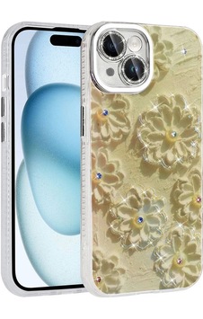 Apple Uyumlu iPhone 15 Kılıf Çiçek Desenli Parlak Taşlı Sert Silikon Zore Garden Kapak Apple Uyumlu iPhone 15 Kılıf Çiçek Desenli Parlak Taşlı Sert Silikon Zore Garden Kapak