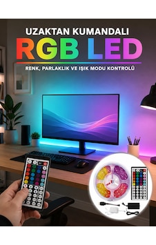 Uzaktan Kumandalı Rgb Şerit Led 5 Metre 12v 5050 Smd Çok Renkli Dekoratif Işık Seti