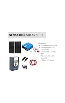 Sensation Solar Set Paket 2 Karavan, Bağ Evi Monokristal Güneş Paneli-mppt-inverter Tam Sinüs