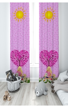 Mekta Home Bebek Ve Çocuk Odası Barbie Ve Kalp Desenli 2 Kanat Fon Perde