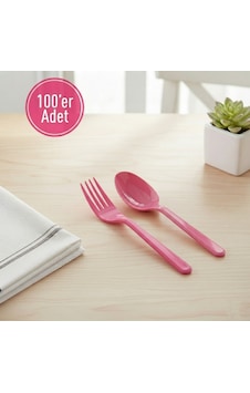 100 'er Adet Pembe Plastik Lüx Çatal Ve Kaşık Seti 100 'er Adet Pembe Plastik Lüx Çatal Ve Kaşık Seti