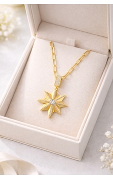 Zirkon Taşlı Yıldız Figürlü Altın Renk Ataç Zincir Çelik Kolye Model 14 Kararmaz, Modern Ve Şık Tasarım Gold