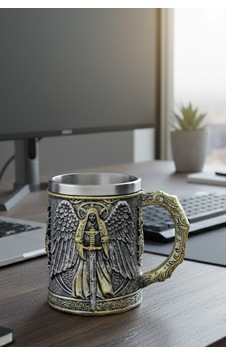 Melek Figürlü Çelik Kupa - Özel Tasarım Ortaçağ Temalı Paslanmaz Mug Ev Ofis Dekoratif Çok Renkli Melek Figürlü Çelik Kupa - Özel Tasarım Ortaçağ Temalı Paslanmaz Mug Ev Ofis Dekoratif Çok Renkli